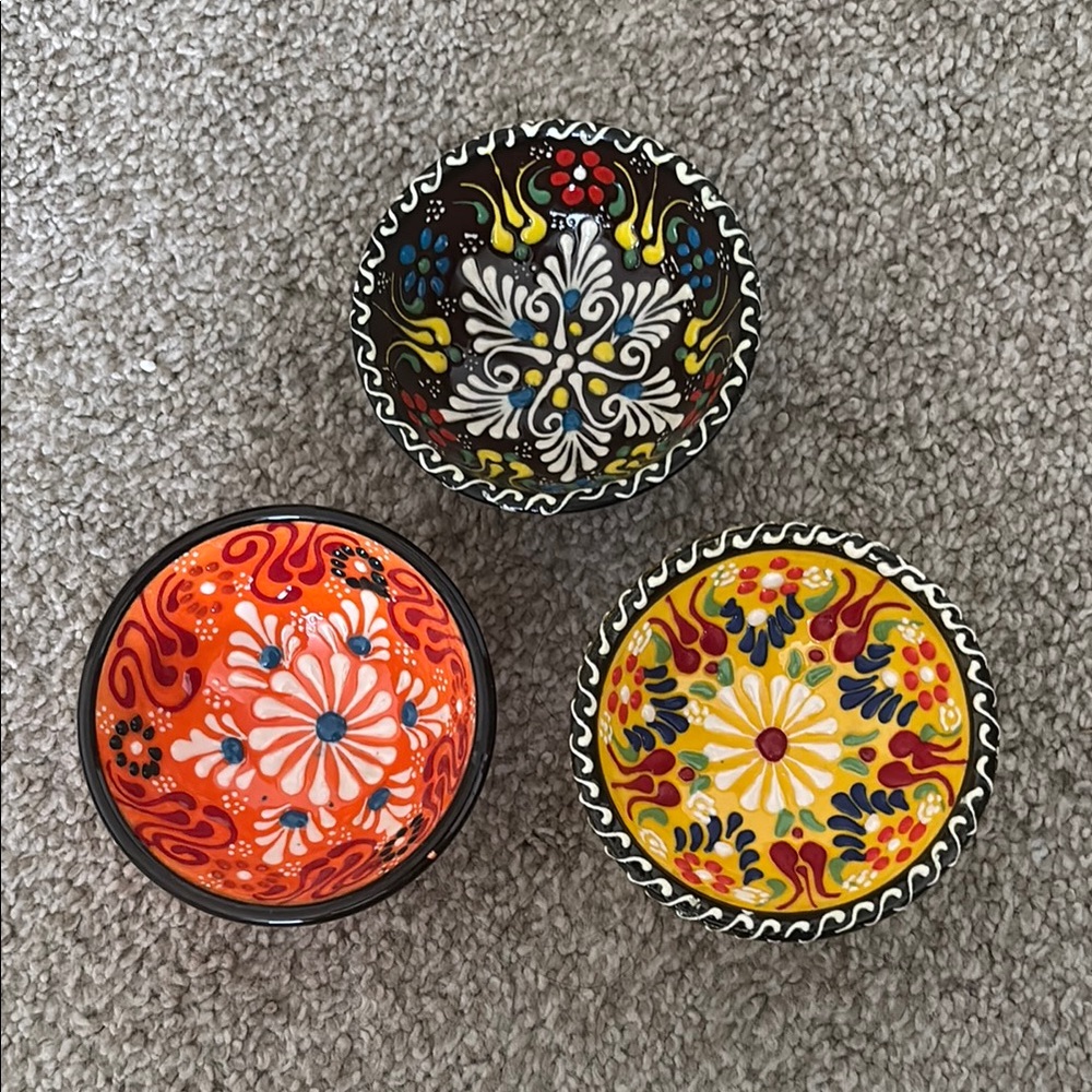 Handcrafted Floral Ceramic Bowls Set from India - Multicolor (Selling Together)